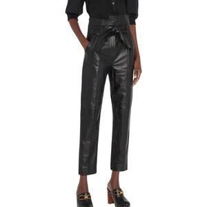 Veronica Beard Izera Lamb Leather Belted Pants NEW Black Paper Bag Size 12